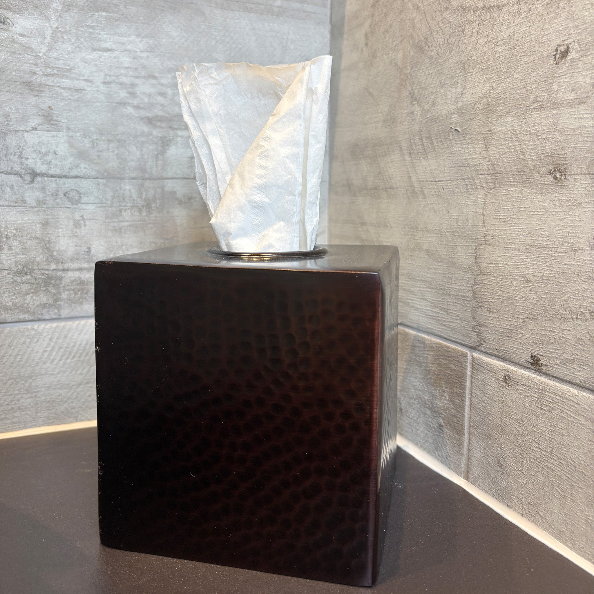 Hammered Pattern Dark Bronze Tissue Box